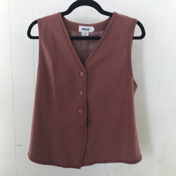 vintage Seta 100% washable silk dusty rose button up vest size L - Picture 1 of 5